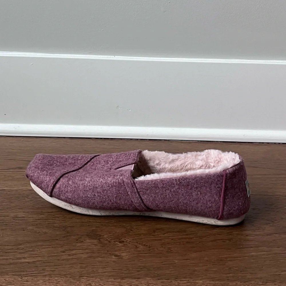TOMS Embroidered Two Tone Felt Faux Fur Alpargata Shoes Size 10 Canyon Rose Pink